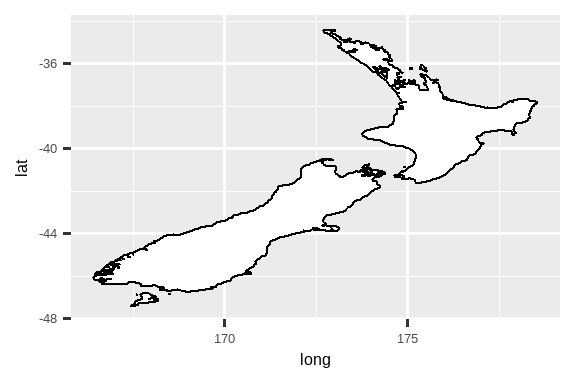 两张新西兰边界的地图。在第一张图中，长宽比不正确，在第二张图中是正确的。